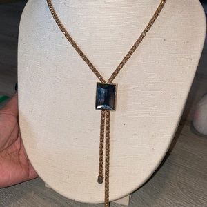 Long gold rope chain with blue shiny pendant #72